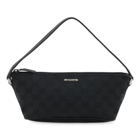 Gucci GG Canvas Accessory Pouch Sub Bag Handbag Party Bag Black Black Silver - Picture 1 of 7